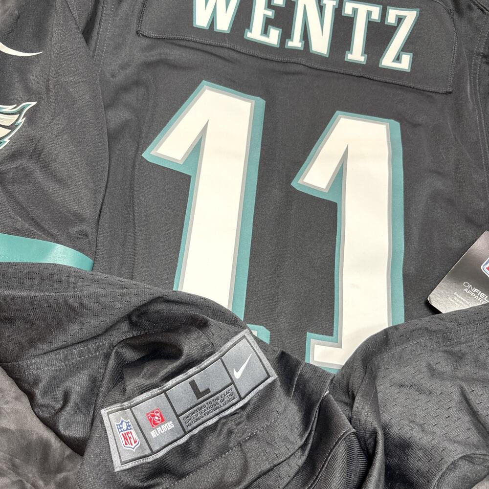 New Mens Philadelphia Eagles Carson Wentz #11 Black Jersey L Nike NWT - Picture 7 of 7
